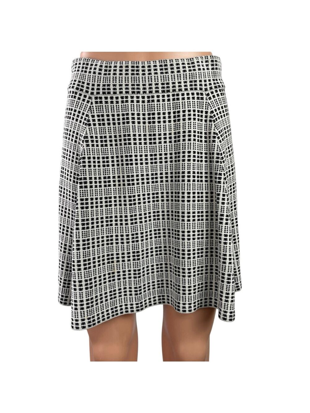 Theory Black White Geometric Knit Pleated High Waist Flare A Line Mini Skirt S